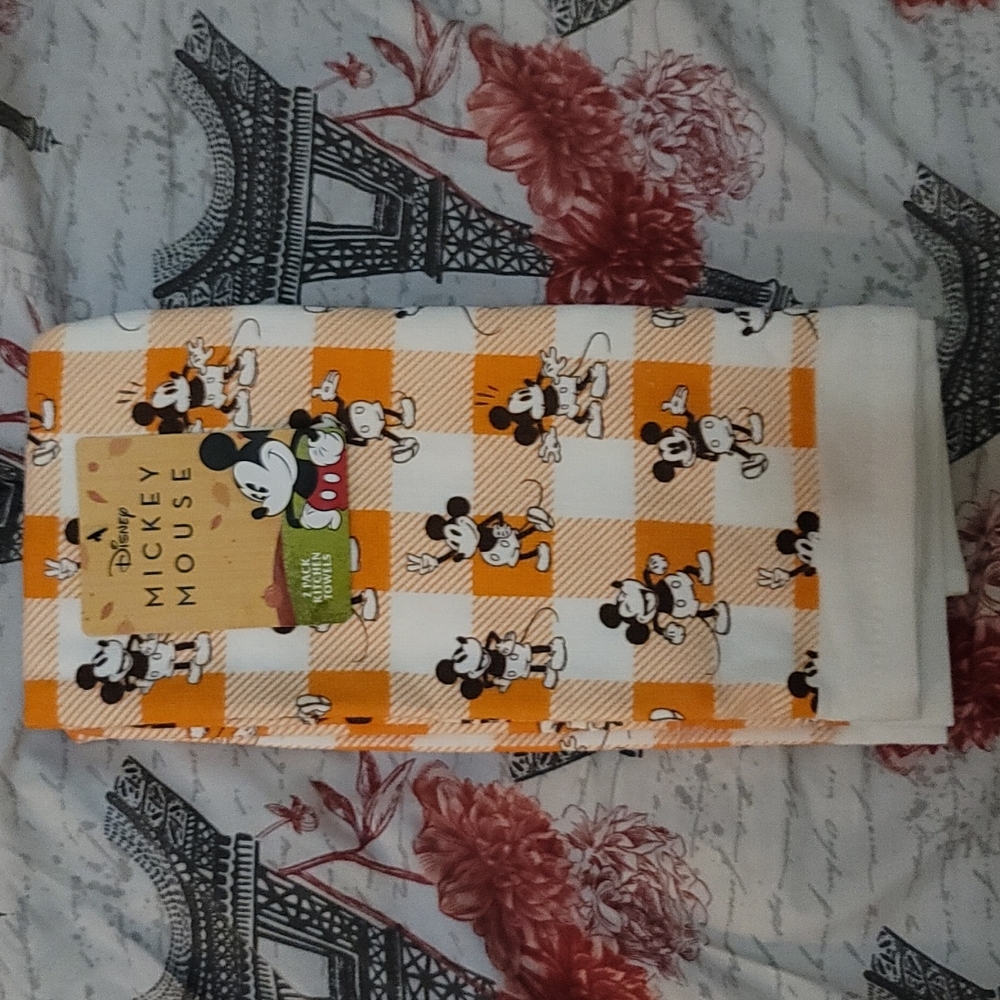 Disney 2 pack towel set mickey mouse plaid orange
